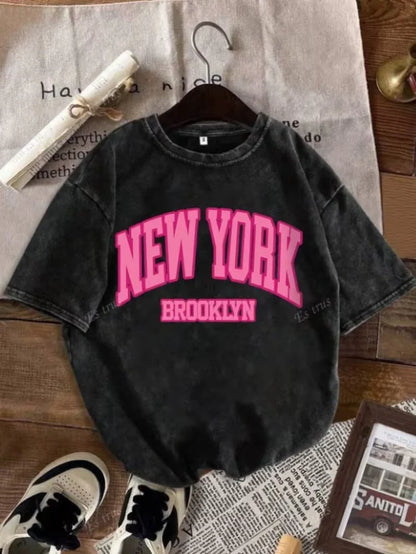 USA City Retro Graphic T-Shirt, Vintage Washed American Flag Casual Washed Black Crew Neck Short Sleeve Unisex Top