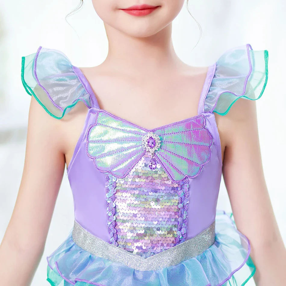 Ariel Cosplay Princess Costume Kids Cartoon Printed Dress Girls Halloween Children Carnival Birthday Party Clothes