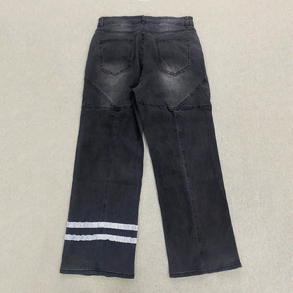 Spring new American retro high street ins trendy jeans straight leg loose dark printed casual pants long pants