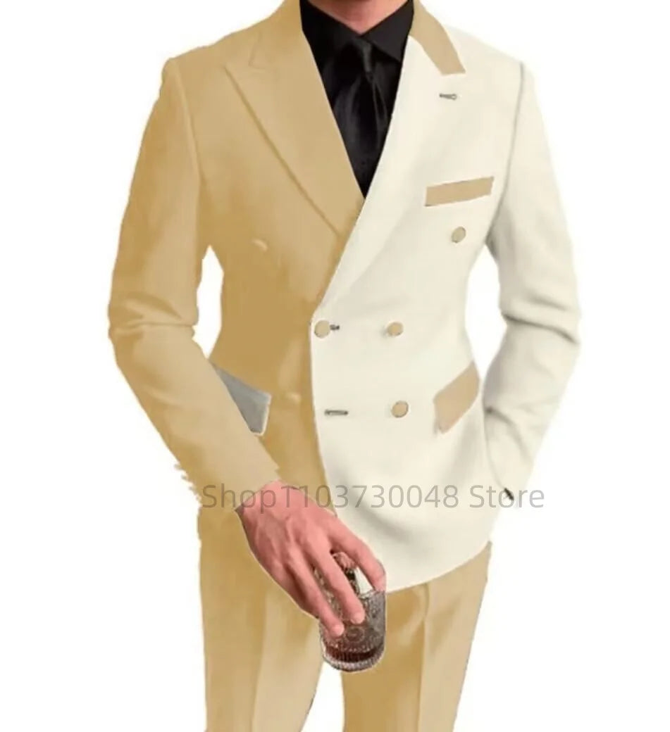 2PCS Fashion Wedding Men Suits Slim Fit Peak Lapel Double Breasted Blazer Pants Set for Party Prom Formal Business Men Clothes