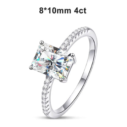 D VVS1 Radiant Moissanite Rings for Women 4 Prong Classic Trendy Fine Engagement Wedding Band GRA Certified 925 Sliver