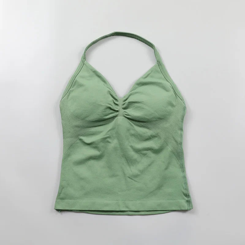 Yoga Longline Strappy Top Leggings Set Women's Backless Camisole Built-In bra Vest High-Waisted Hip Lift Gym Shorts Sports Set