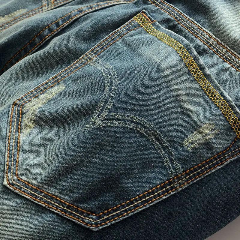 Ripped Plus Size Jeans for men Fashion jean man High Street Retro Washed, Worn Men trousers Casual Cargo Pants Slim Small Feet