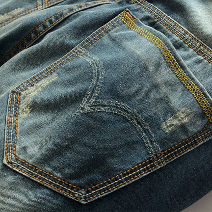 Ripped Plus Size Jeans for men Fashion jean man High Street Retro Washed, Worn Men trousers Casual Cargo Pants Slim Small Feet