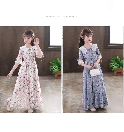 Long Floral Princess Party Dress for Girls 5-16Y Summer Elegant Bohemian Chiffon Maxi Dresses Teenage Girl Holiday Clothes 13 14