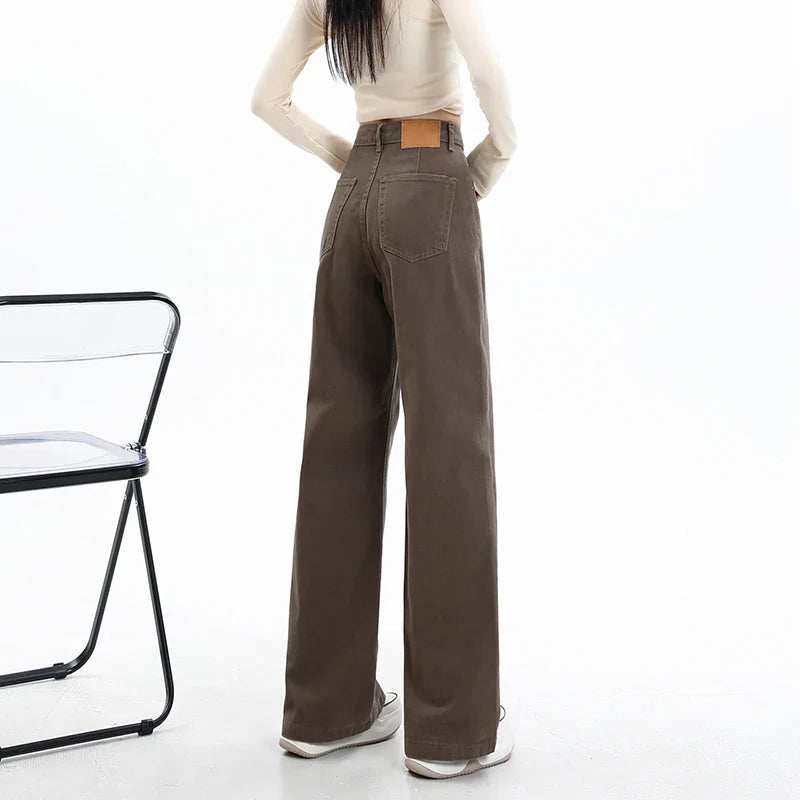 Y2k High Waist Female Clothing Solid Color Casual Wide Denim Trousers