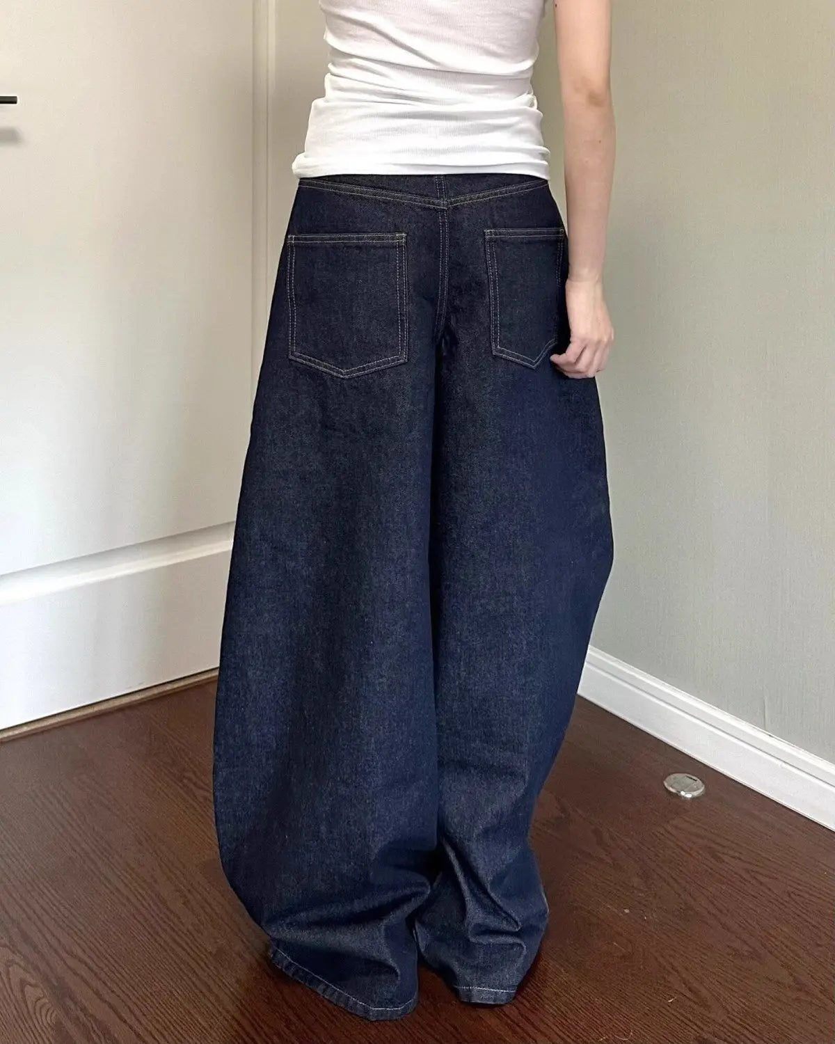 Casual Dark Blue Wide Leg Denim Jeans