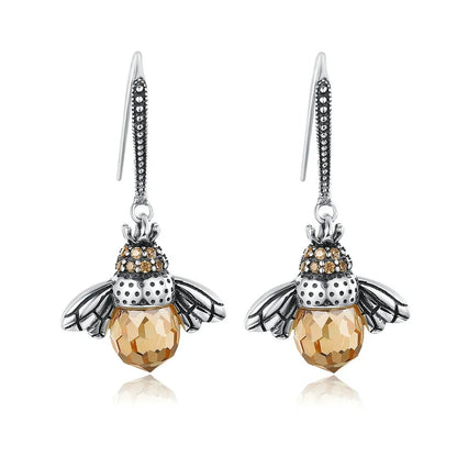 Hot Sale 925 Sterling Silver Yellow Bee Drop Earrings for Women Lovely Insect Earrings Fine Jewelry Gift SCE149