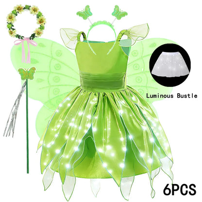 Childern Flower Fairy Dress Up Girls Princess Dress With Wings Halloween Elves Costume Carnival Party Tinkerbell Bell Dress