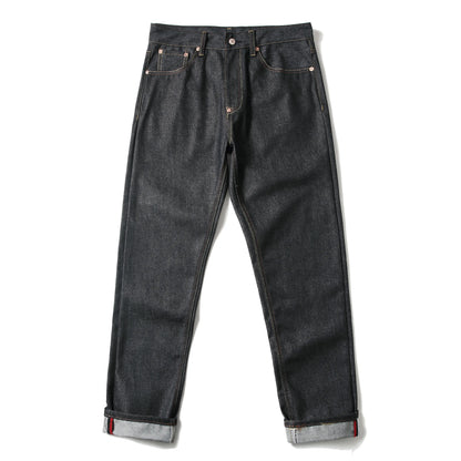 Men's Japanese Handmade Embroidered Cotton Jeans Straight Tube Slim Fit Hip-Hop Trousers Red Ear Detail Devil Big M Golden Text