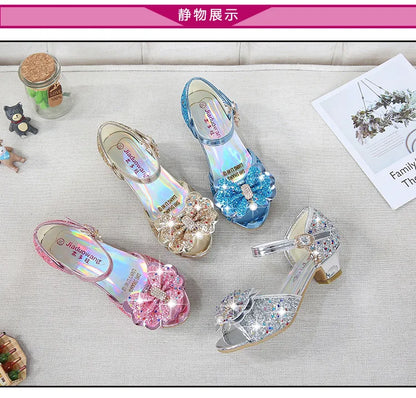 Girls High Heels For Kids Princess Leather Sandals Children Halloween Cosplay Party Wedding Dancing Shoes Fashion Crystal Shoes