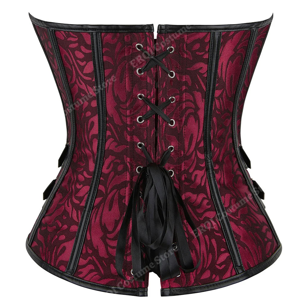 Steampunk Corset Women Plus Size Pirate Corset Top Overbust Halloween Lace Up Costume Gothic Steampunk Corset Metallic Red Brown