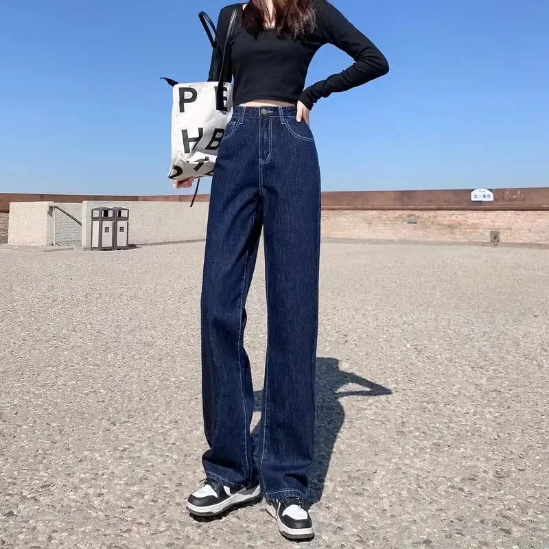 High Waist Loose Women's Jeans Straight Leg Wide Leg Pants