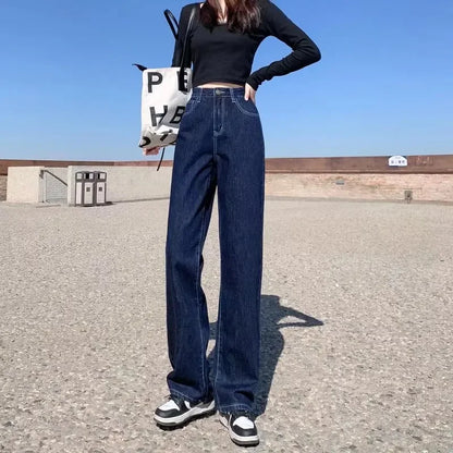 High Waist Loose Women's Jeans Straight Leg Wide Leg Pants