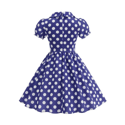 New Fashion Kids Dress For Girls Polka Dot Short-sleeved Children Dress With Baby Collar Daily Girls Casual Costume