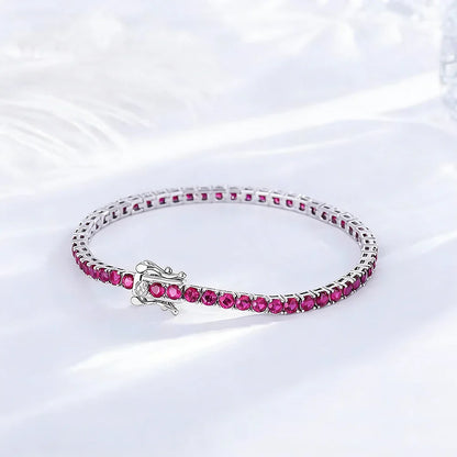 925 Silver Tennis Bracelet, 3mm Pave CZ, Dark Ruby/Rainbow/Blue/Green/Black, Eternity Design, Fine Jewelry for Women