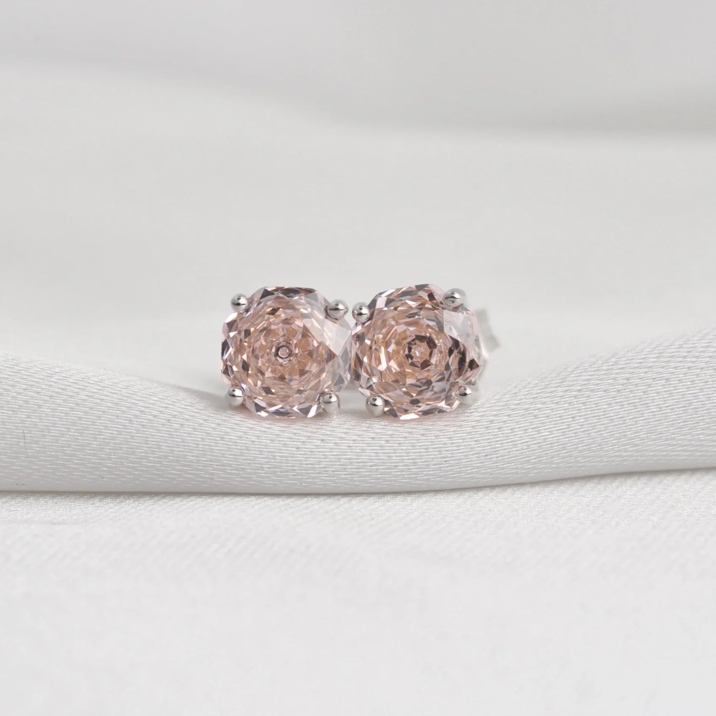 Potiy Rose Cut Octagon Morganite Pink Stud Earrings, 1.5ct Cubic Zirconia 925 Sterling Silver Earrings for Women Mother Day