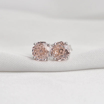 Potiy Rose Cut Octagon Morganite Pink Stud Earrings, 1.5ct Cubic Zirconia 925 Sterling Silver Earrings for Women Mother Day