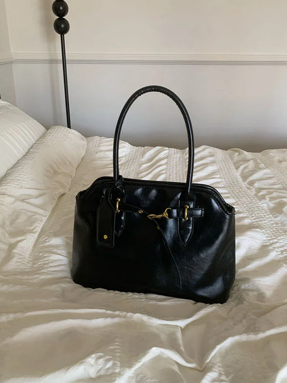 Vintage Designer Luxury Tote Bag Casual Lage Capacity Women's Shoulder Bag Simple Commuting PU Leather Ladies Handbags