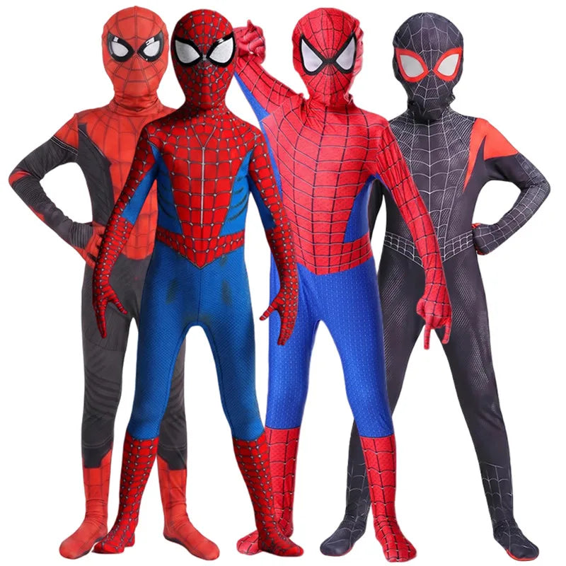 Boys Girls Superhero Costume Spider Web Jumpsuit With Mask For Kids Party Cosplay Movie Character Outfit Birthday Gift Play Cost