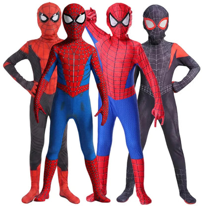 Boys Girls Superhero Costume Spider Web Jumpsuit With Mask For Kids Party Cosplay Movie Character Outfit Birthday Gift Play Cost
