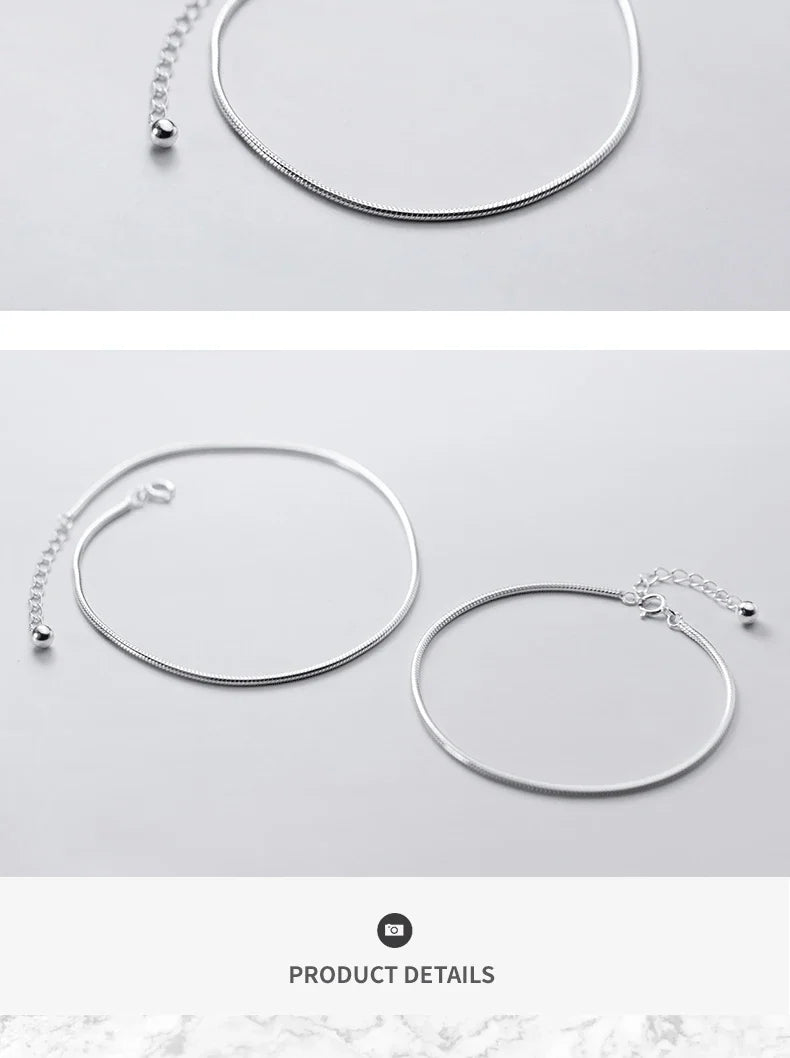 Hight Quality 100% 925 Sterling Silver Fashion Classic Snake Chain Bracelet Anklet Link for Women Fine Jewelry Bijoux