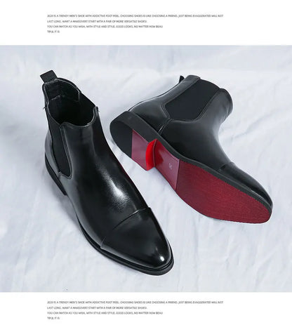 Autumn winter pointed toed male Boots Redsoled high top leather shoe English casual Chelsea boot Fashion comfortable men's shoes