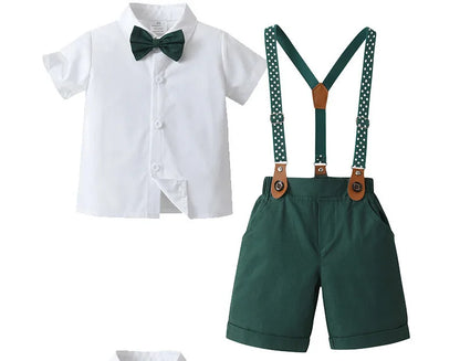 Baby Boys Gentleman 2pcs Summer Outfit Shirt Suspender Pants Set Formal Birthday Wedding Party Toddler Kids Gentleman Clothes