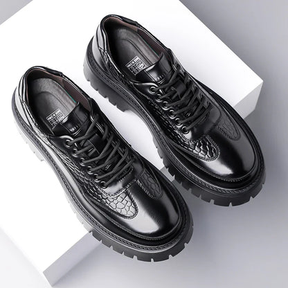 Retro Brown Men's Banquet Leather Shoes Thick Soled Wear-resistant Work Shoes2025 Classic Brand Men's Business Dress Shoes