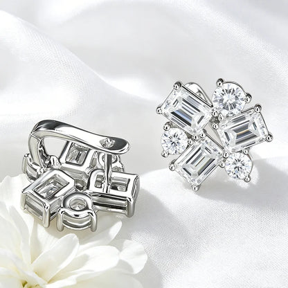 Emerald Cut All Moissanite Stud Earrings for Women Luxury Wedding Bridal Jewelry Halo Earring 100% S925 Sterling Silver