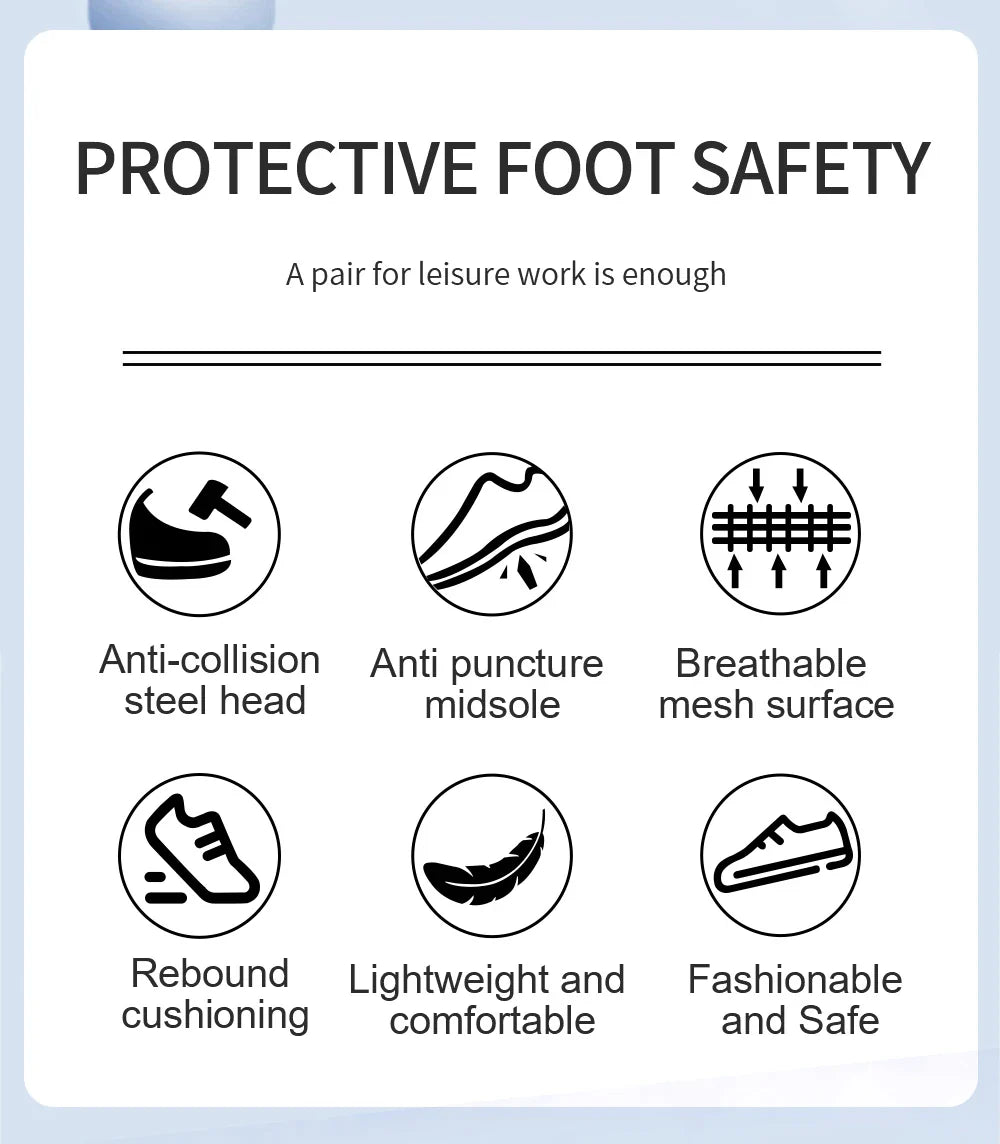 Men's Summer Steel Toe Safety Shoes Anti-Crush And Piercing Breathable Lightweight Outdoor Pure Black Work Shoes