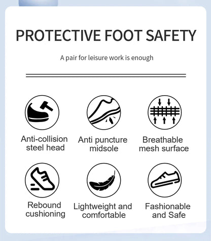 Men's Summer Steel Toe Safety Shoes Anti-Crush And Piercing Breathable Lightweight Outdoor Pure Black Work Shoes