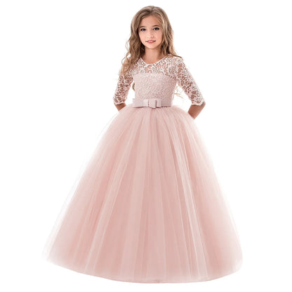 Teenager Girls White Bridesmaid Dresses Wedding Birthday Party Ball Gown Flower Girls First Communion Costume 3 to 14 Years