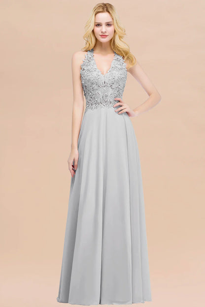 Vestido de Madrinha com Gola Halter Renda Pérolas Corpete Saia Longa até o Chão Chiffon Sexy Costas Abertas Roupa de Casamento