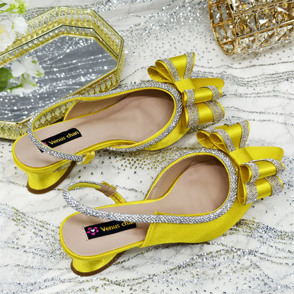 Shoes and Bag to Match Wine Colour Pointed-Toe Rhinestone Bow Party Women's High Heels