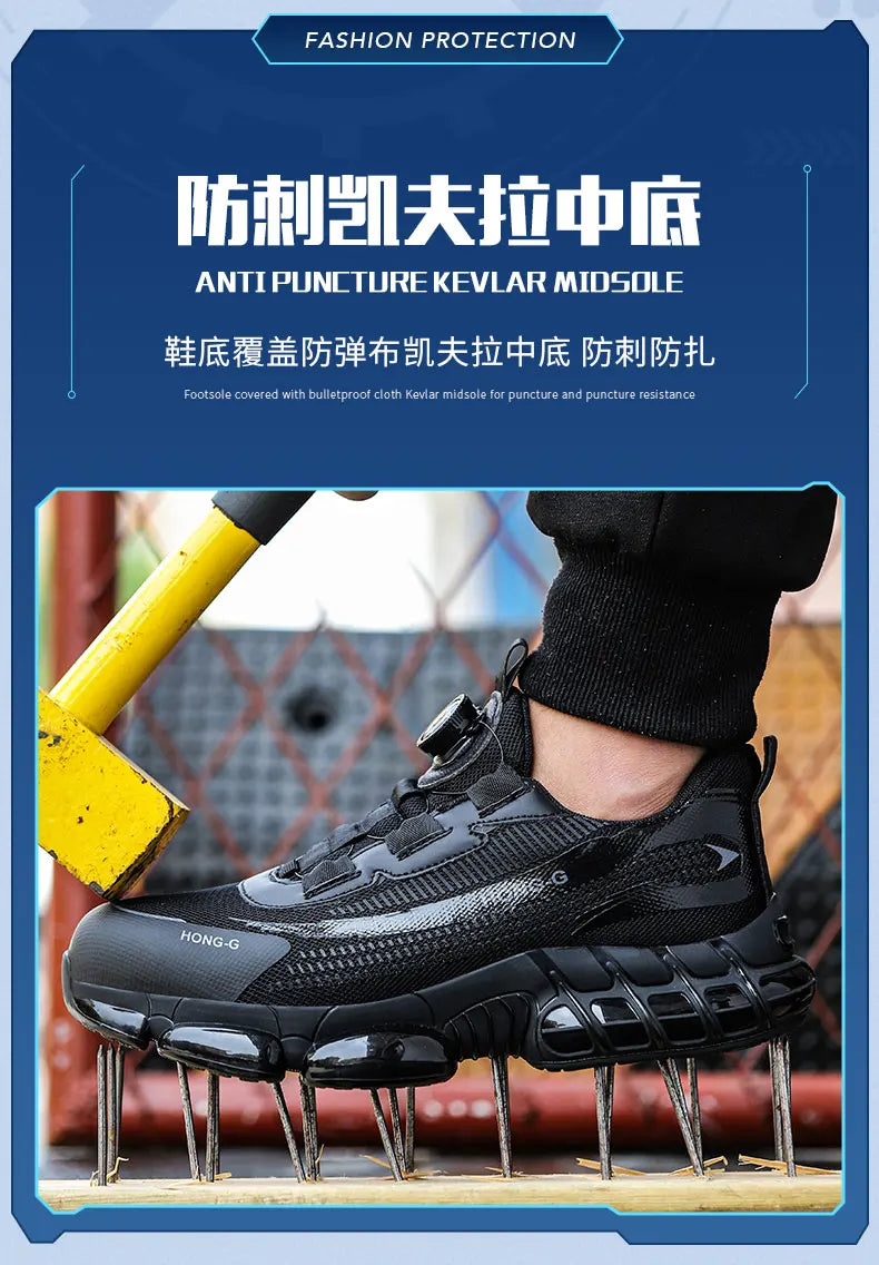Steel Toe Indestructible Shoes Protective Boots Rotating Button Work Safety Shoes Men Air Cushion Security Boots Work Sneakers