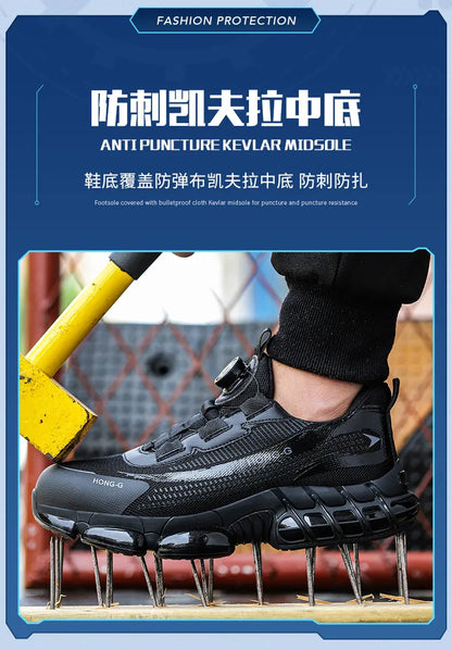 Rotating Button Safety Shoes Men Anti-smash Anti-puncture Protective Work Shoes Fashion Men Sport Shoes Security Boots Men ﻿