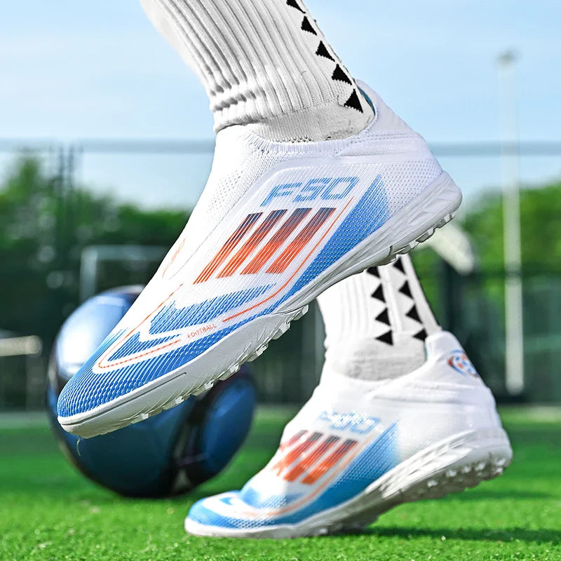 2555 High Quality Mens Soccer Shoes SLIP-ON Non-Slip Turf Soccer Cleats Boys TF/FG Training Football Boots Chuteira Campo F50