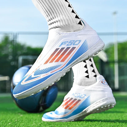 2555 High Quality Mens Soccer Shoes SLIP-ON Non-Slip Turf Soccer Cleats Boys TF/FG Training Football Boots Chuteira Campo F50