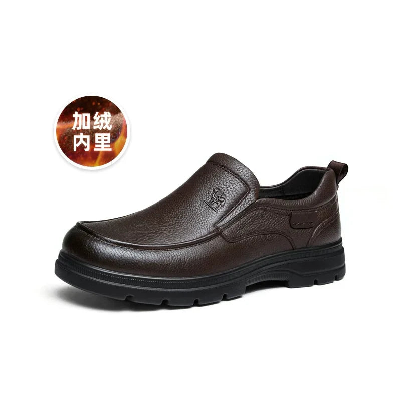 Golden Camel Men's Shoes 2026 New Business Casual Soft Sole Leather Shoes Brand Design Soft Soles Non-slip Velvet Warm Loafers