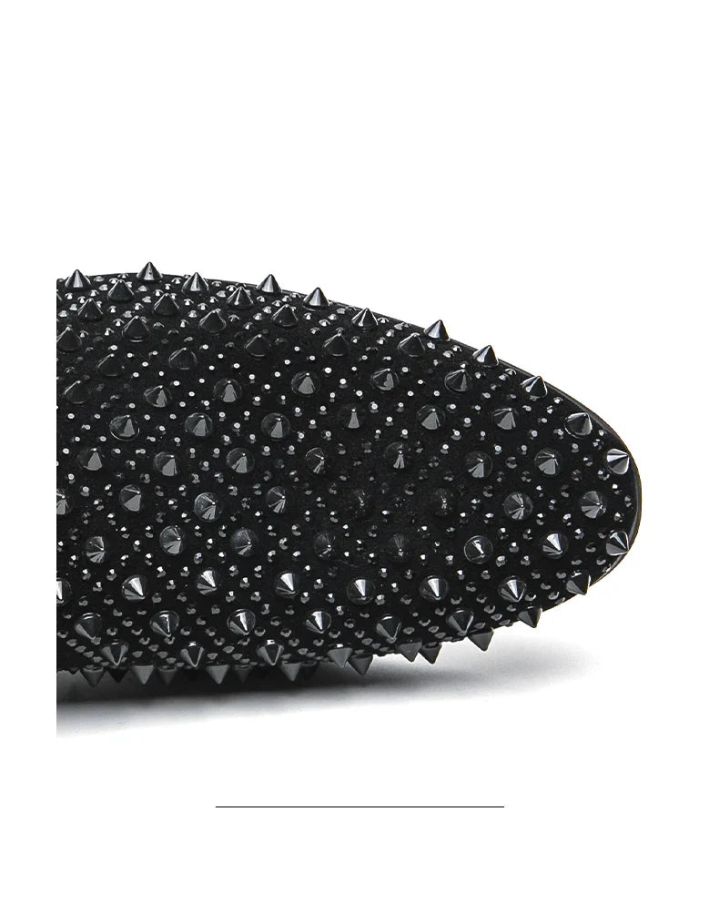 Hairdresser personality trend rivet hot diamond Loafers men's British vintage rhinestone shoe hipster leather shoes