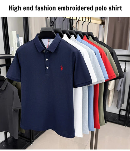 High end designer brand short sleeve polo shirt men's summer breathable trend golf pony embroidery business casual Paul T-shirt