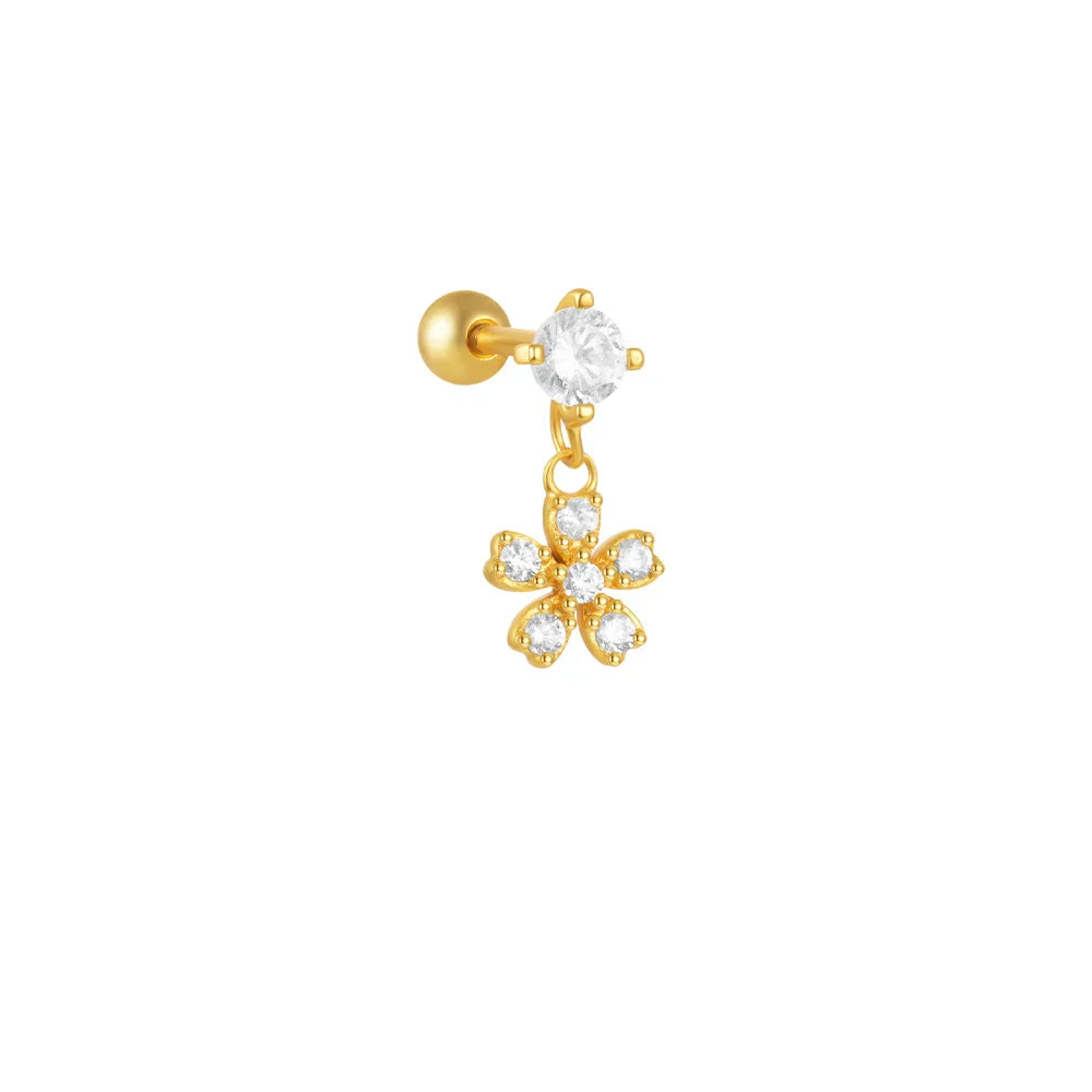 1PC 925 Sterling Silver Crown Horse Eye Zircon Heart Flat Head Cartilage Piercing Stud Earring For Women Claasic Earring