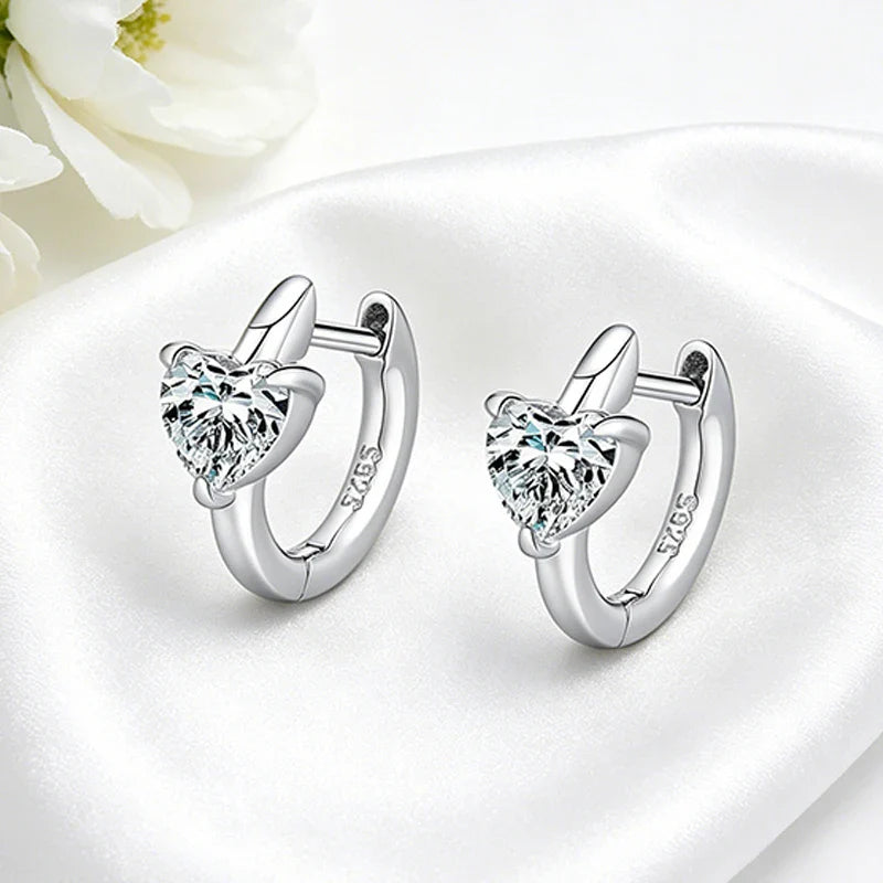 1CTTW Heart Cut Moissanite Hoop Earrings for Women Shine Wedding Party Jewelry Lab Diamond Earring Pure 925 Silver Gifts