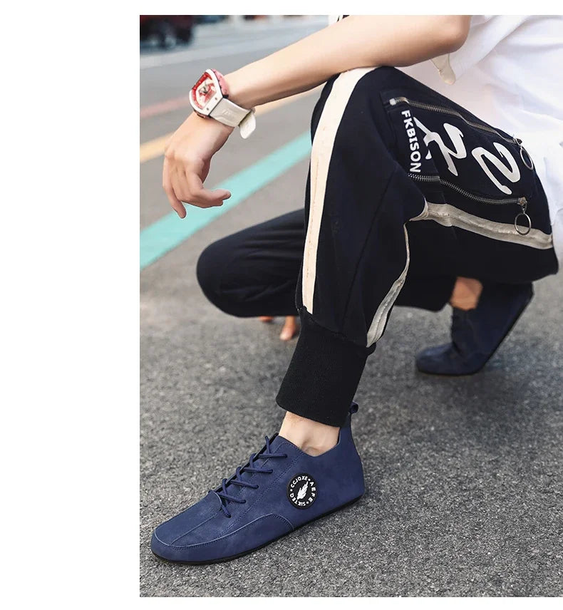 Men's Loafers Lightweight Driving Casual Thin Bottom Flats Shoes Soft Sole Comfortable Non Slip Lace-up Walking Shoes Men