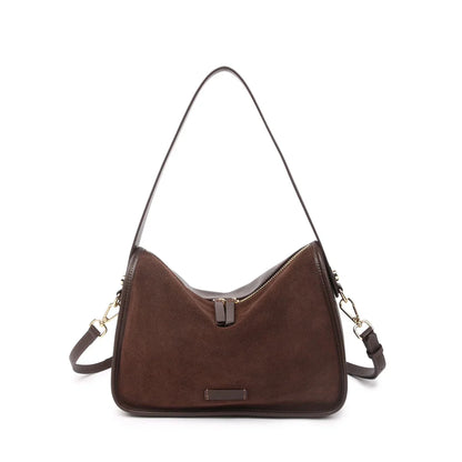 Suede Cowhide Fashion Ladies Shoulder Cross Coffe Bag Genuine Leather Luxury Designer Women's Brown Handbag Female Crossbody Bag