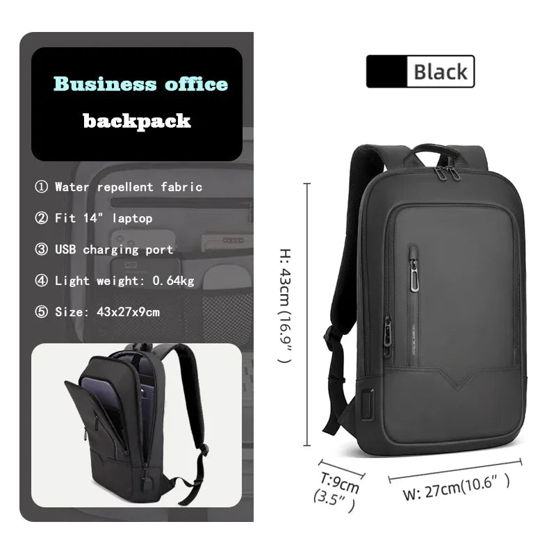 Slim Backpack For Men 15.6 Inch Laptop Bags Waterproof Minimalist Business Backpack With USB Charging Casual Travel Work Bag