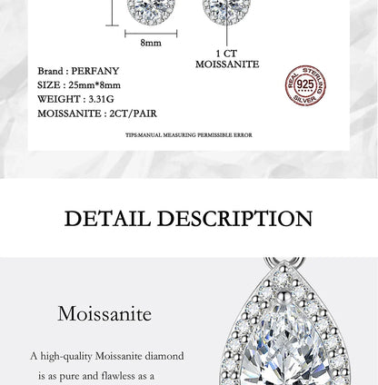 1CT Pear Cut Moissanite Earrings for Women S925 Pure Silver Laboratory Cultivated Diamonds Elegant Wedding Jewelry