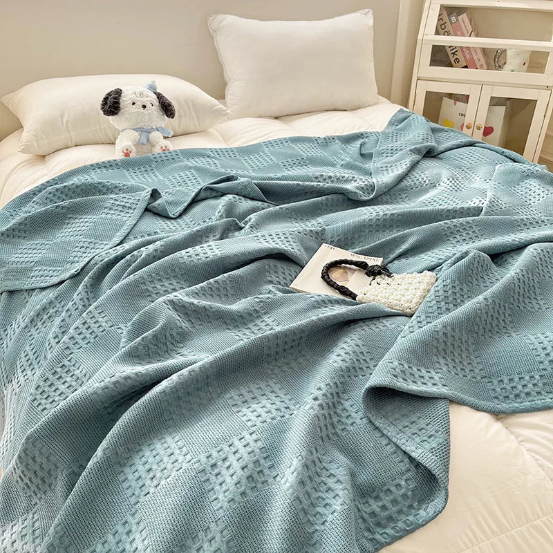Cotton Throw Blanket Soft Breathable Waffle Blanket for Twin Queen King Bed Decorative Plaid Sofa Blankets Summer Throws