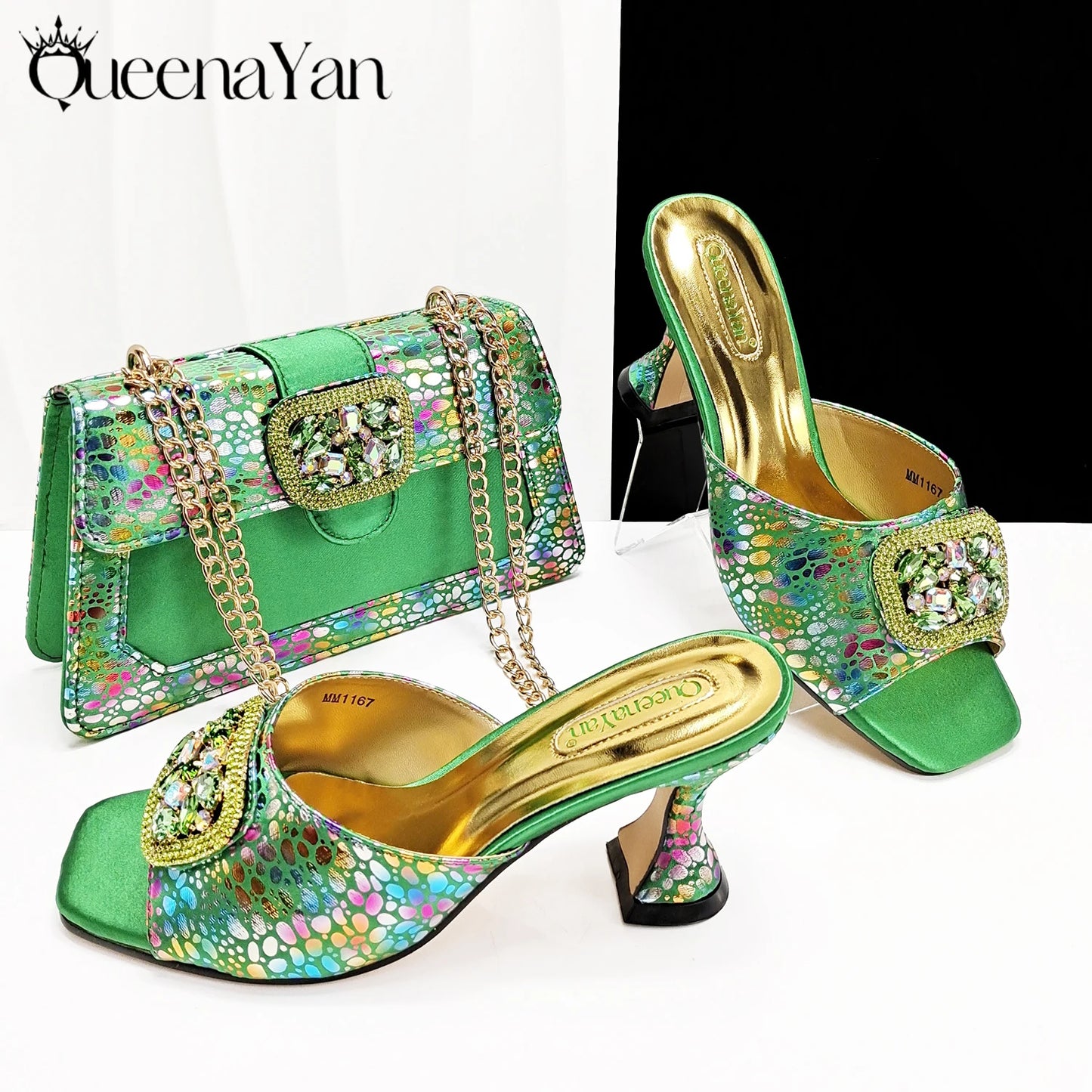 Fashion Newest Arrival Orange Color Square Toe Women Sandals Shoes Matching Bag Set for Ladies Wedding Party Pump
